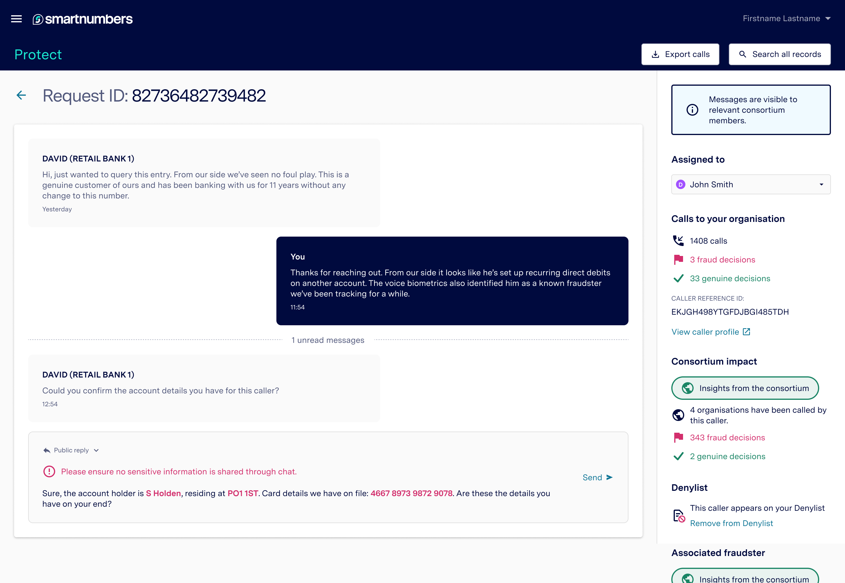 Smartnumbers Consortium - Cross-organisational Chat Interface with PII detection