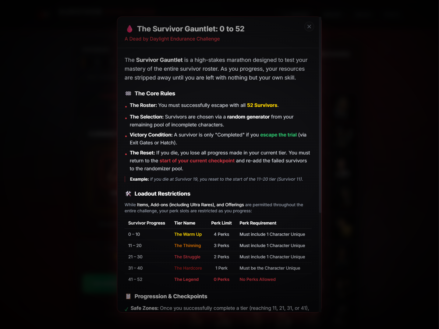 Dead by Daylight - Screenshot of Survivor Gauntlet - Rules