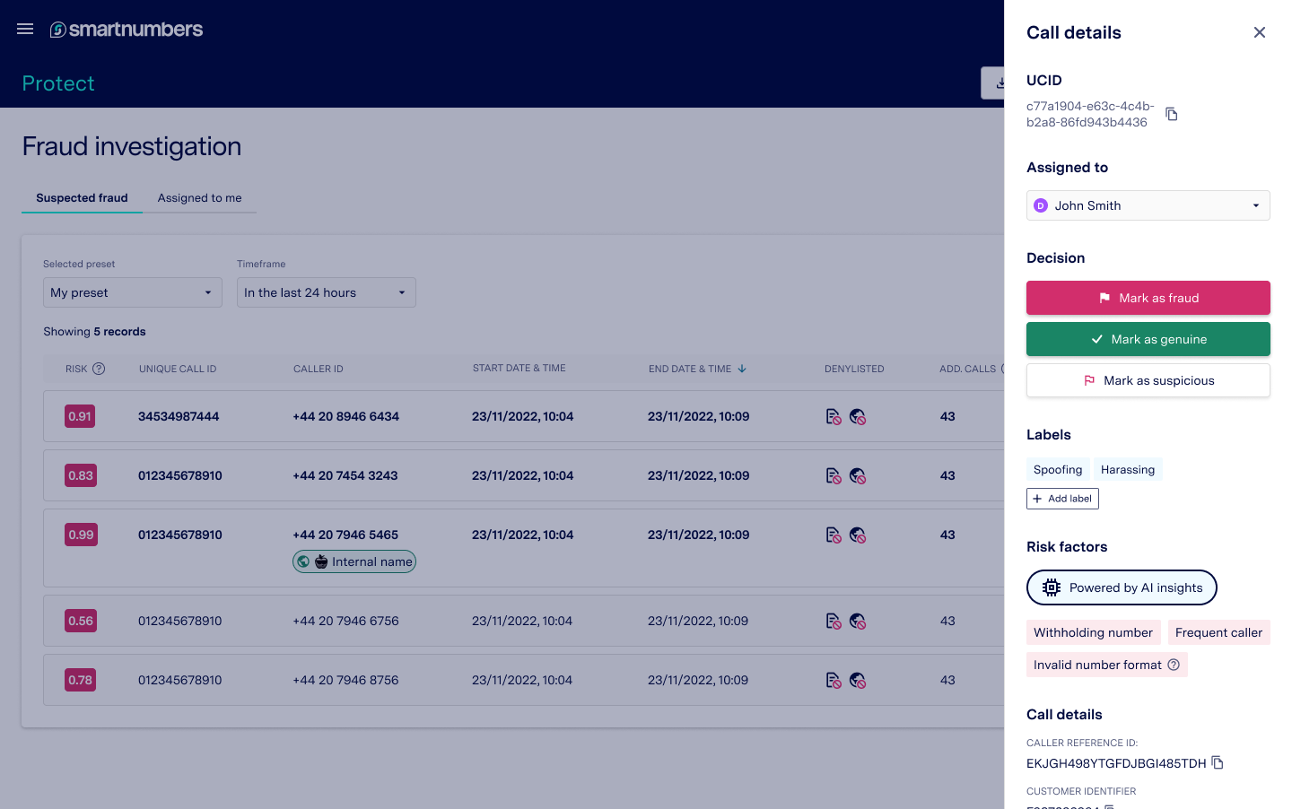 Smartnumbers Investigate - Call with no decision